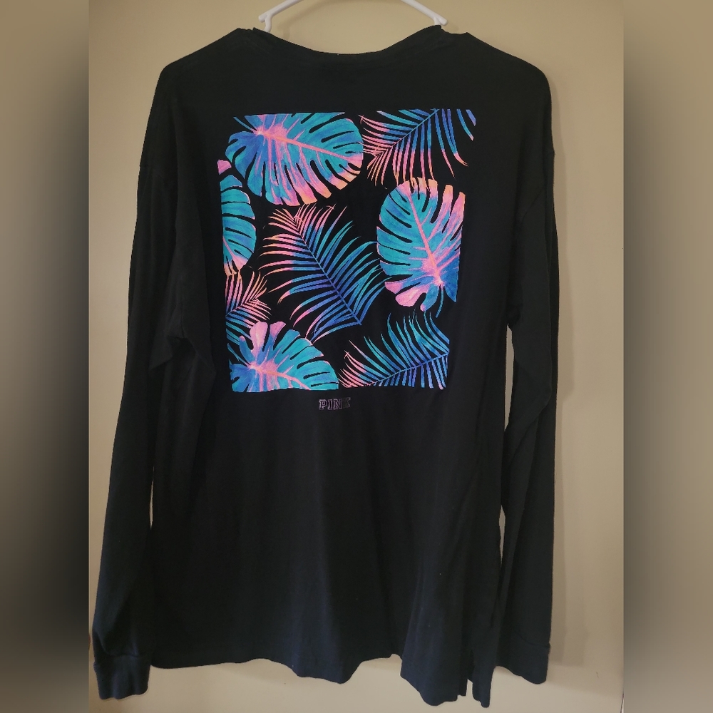 PINK Victoria's Secret Tropical Floral Black Long Sleeve T-shirt